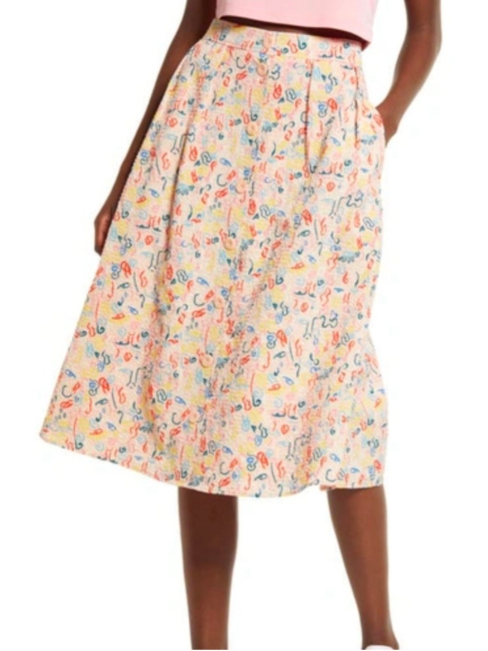 Nordstrom x Cristina Martinez Doodle Line Button Front Skirt Pink Peach Size 8